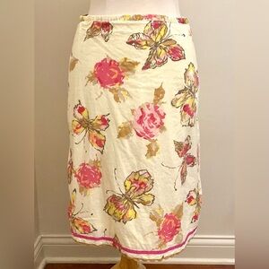 J. Jill Petite Vintage Yellow Pink Floral Butterfly XSP Boho Chic Spring Skirt